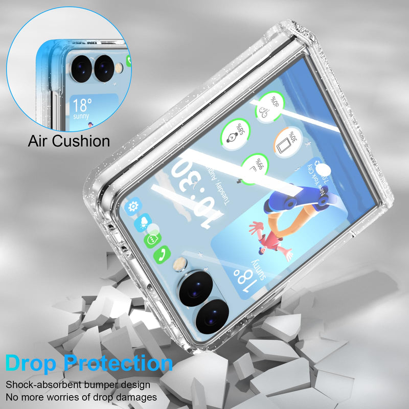 For Samsung Galaxy Z Flip 8 Case Clear Sparkle with Hinge Protection | Built-in Glass Screen Protector for Flip 8 Protective Phone Case Cover Clear Glitter