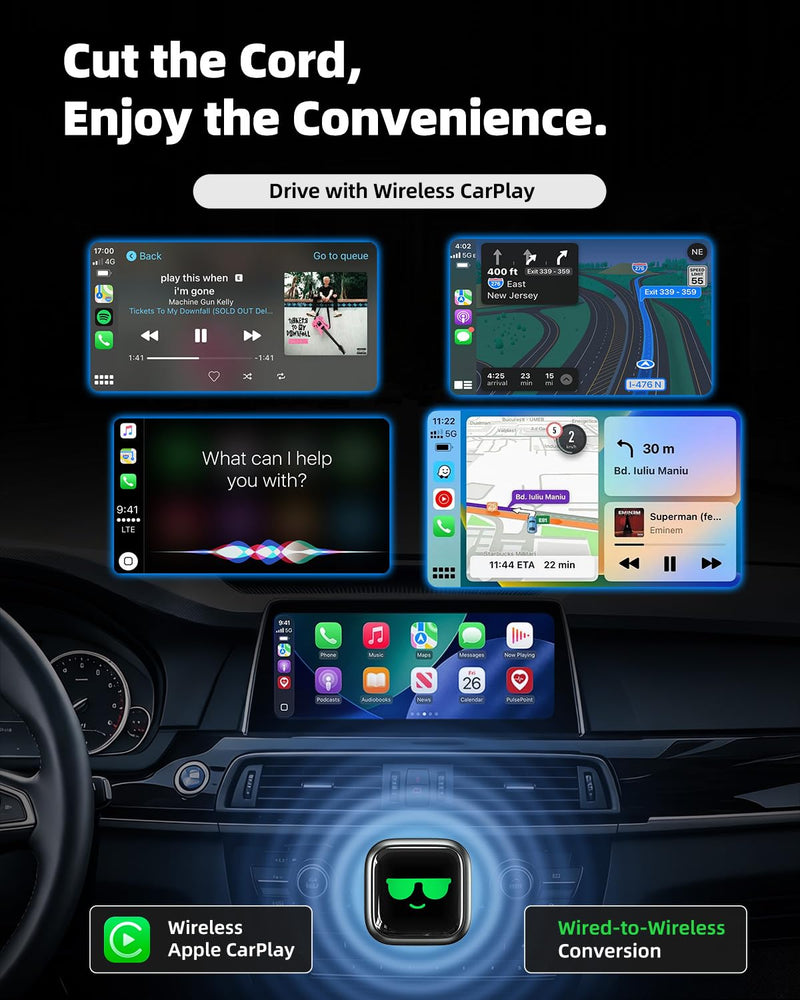 Wireless CarPlay Adapter for Apple iPhone Latest Upgrade | Seamless Connection for Convert Wired to Wireless Car Play Adapter - No Latency from iOS 10+ to Screen w/USB C