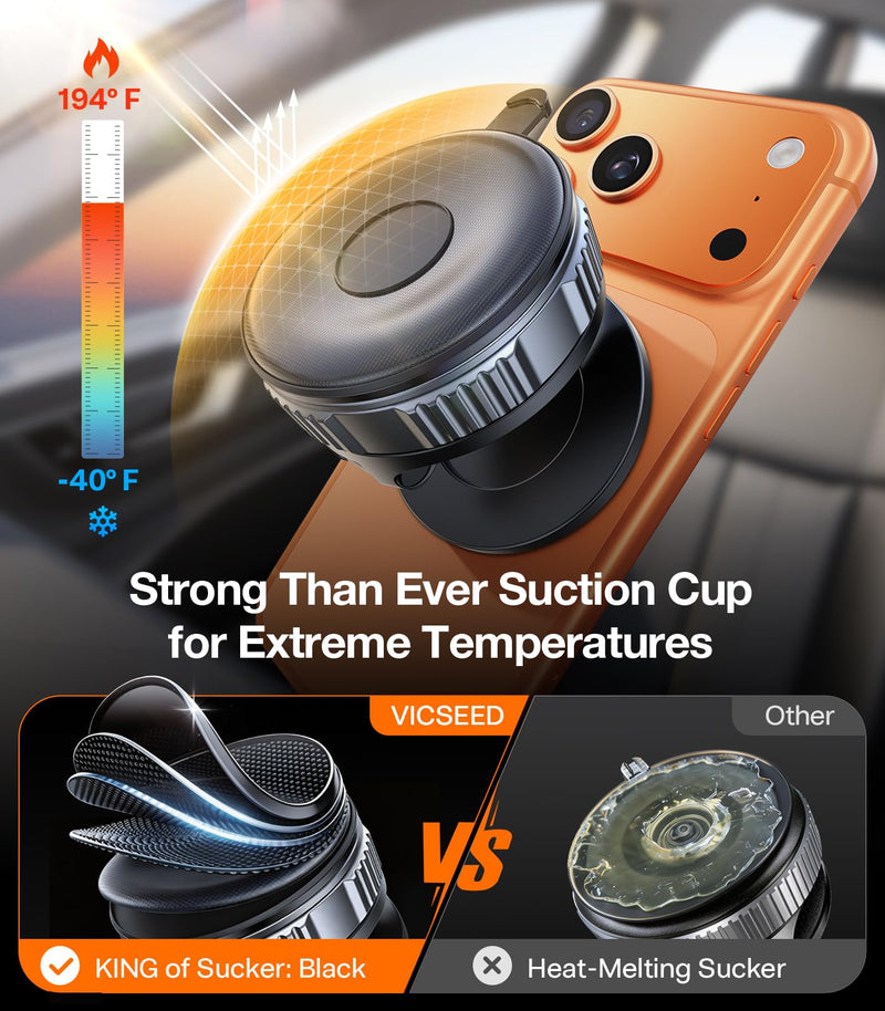 VICSEED Ultimate for Magsafe Car Mount [98+LBS Strongest Suction] 360° Vacuum Magnetic Phone Holders for Your Car Metal Arm Foldable Cellphone Mount for iPhone 17 16 15 14 13 12 Pro Max Air Android Light-Grey