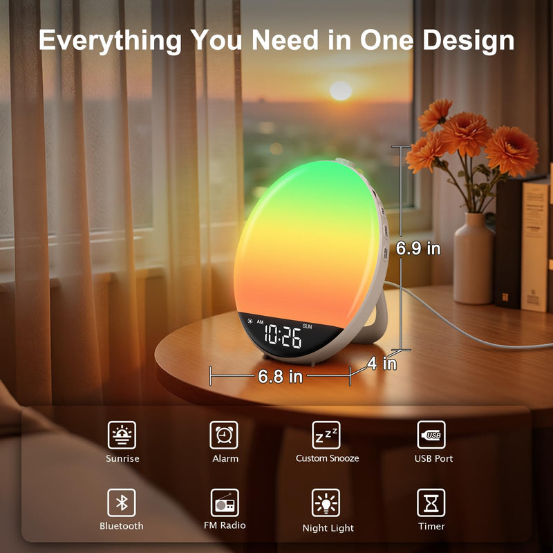 DreamSky Digital FM Radio with Bluetooth Speaker and Sleep Timer, Hi-Fi Clear Loud Sound, Wake up Light Sunrise Alarm Clock for Bedroom, Dimmable Night Light, USB Port, Small Gifts for Kids Seniors