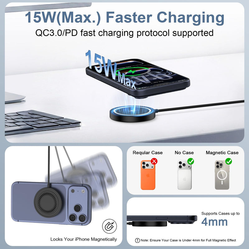15W Samsung Magnetic Wireless Charger for Galaxy S26 Ultra S25 Ultra FE S24 | Z Fold Flip7, Wireless Fast Charging Pad Magsafe Charger with USB A/C Cable for iPhone 17 16 15 14 13 12 Series, Pixel 10Pro