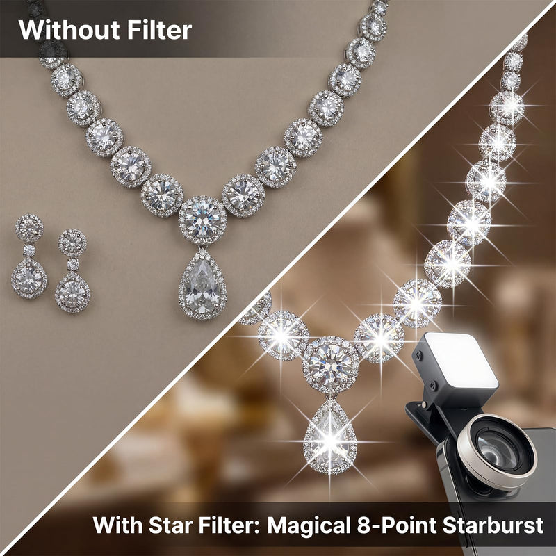 Macro Lens for iPhone 10X Phone Camera Lens Kit with Fill Light & Star Filter, Magnetic Warm/Cool Fill Light Universal Clip for Nail Art & Jewelry Photography