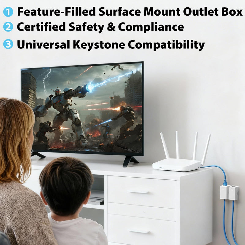 Cyberguys Keystone Jack Surface Mount Box 5-Pack | Universal Compatibility w/Ethernet Keystone Jacks, Flexible Wall/Desk Installation via Screws/Adhesive Tape 1-Port