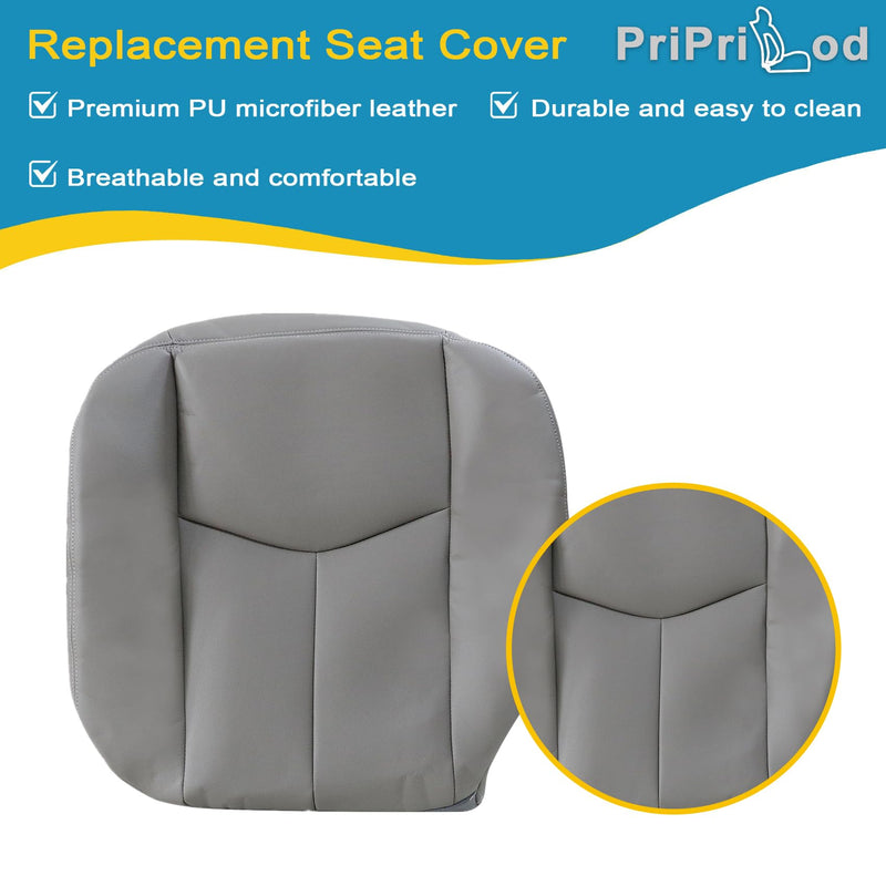 Priprilod #922 Gray Microfiber Leather Driver Side Bottom Replacement Seat Cover Compatible with Chevy Silverado Tahoe Suburban Avalanche GMC Sierra Yukon 2003 2004 2005 2006