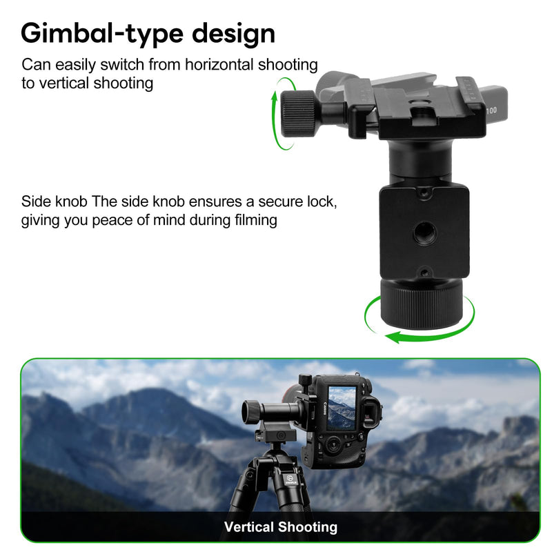Monopod Gimbal Head with Arca-Swiss Dovetail Quick Release Plate | Rapid Side-Saddle Tilt Adjustment for Telephoto Lenses | Tripod Mount | Professional Photography & Video Gear for DSLR/Camcorders