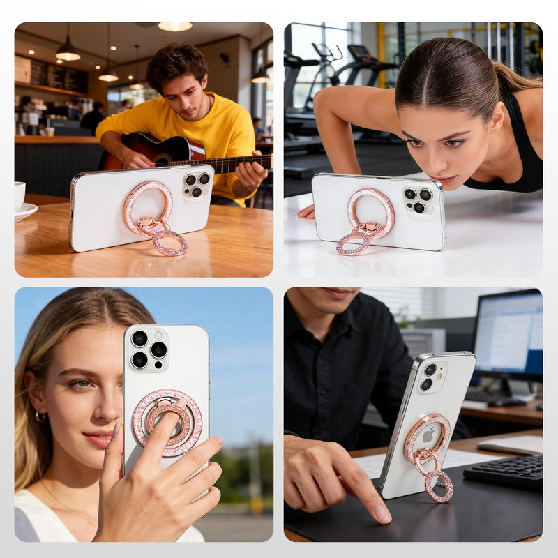 Magnetic Phone Ring for MagSafe Phone Grip - [Super Magnet] Stylish Ring Holder Stand with for iPhone 17 16 15 14 13 12 Pro Max Air, Mag Safe Women Decor Accessories, Glitter Gold 2026 New
