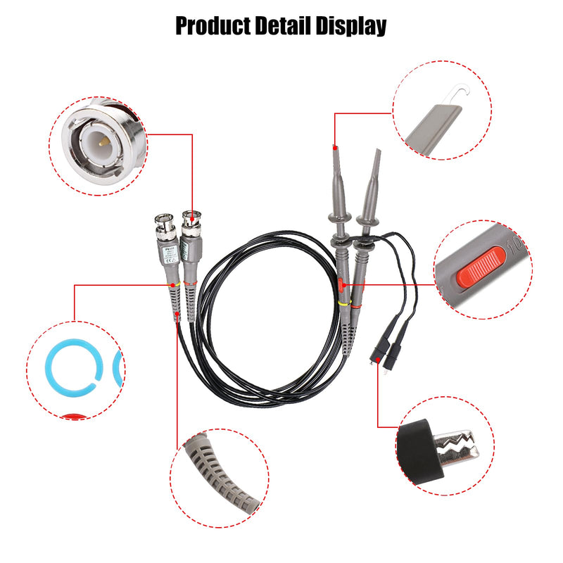 Sumnacon 4Pcs 100 MHz 300V DC High Sensitivity Oscilloscope Clip Probe 10:1 and 1:1 Switchable with Mini Alligator Clip and Ground Lead 3.9x3.9x1.6 Inch