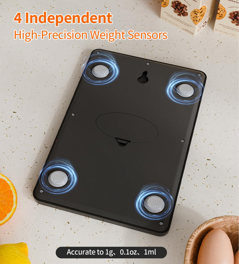 Food Scale -33lb Digital Kitchen Scale for Food Ounces Grams Rechargeable 305 Stainless Steel,Batteries and Type-C Charging | Perfect for Meal Prep, Cooking, and Baking, Black Large