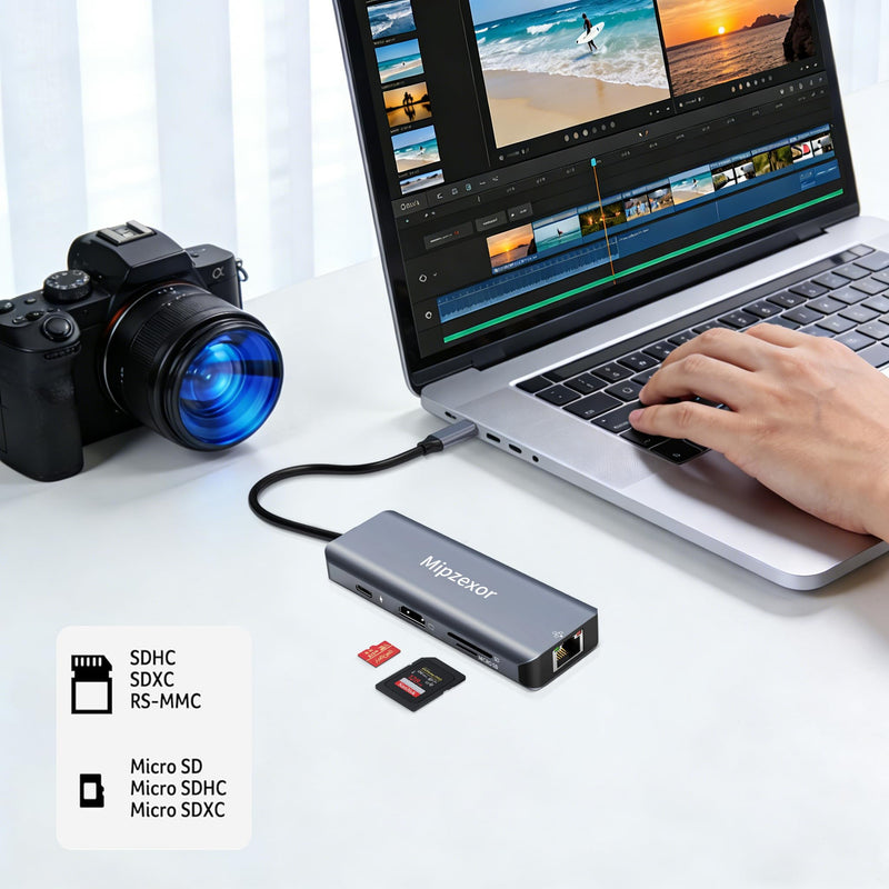 USBC Docking Station 8 in 1 USB C to hdmi gigabit ethernet Adapter 1Gbps Ethernet Hub 100W Power Delivery 3*USB 3.0 Ports SD/TF Card Reader Ethernet USB C Adapter for MacBook Pro/Air Dell XPS HP Space Gray
