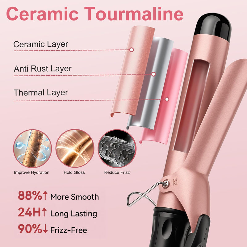  [AUSTRALIA] - Large Curling Tong 32mm Ceramic Curling Iron Wand for Soft Bouncy & Waves | Hair Curler Wand with 2 Temperature Settings, Long-Lasting Curls for Long & Medium Hair, Fast Heat-Up, Dual Voltage