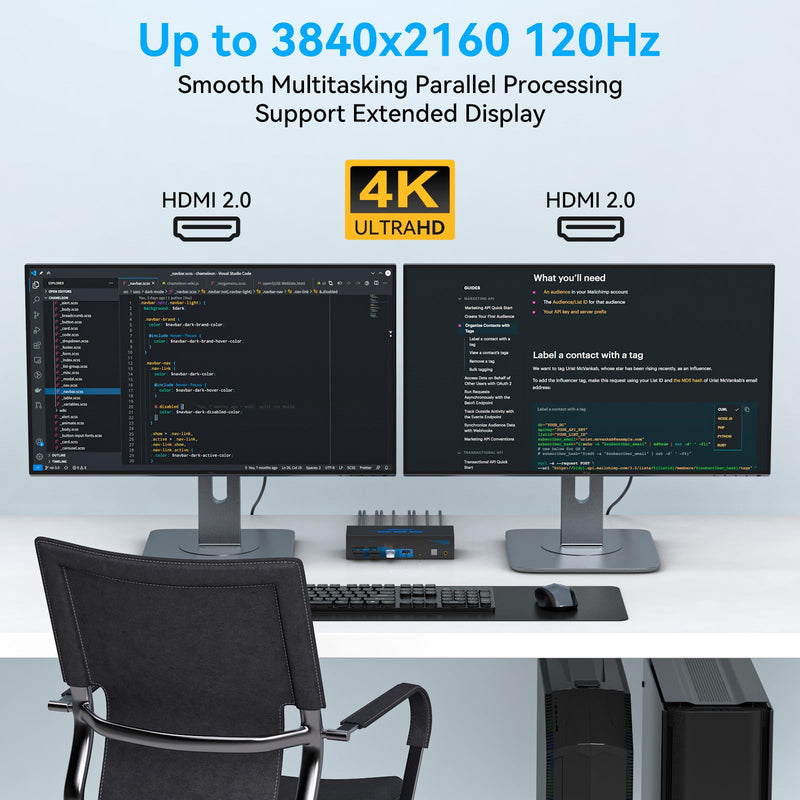 4K120Hz HDMI KVM Switch 2 Monitors 2 Computers 8K USB 3.0 KVM Switches for 2 Computers Share Dual Monitor and 4 USB Devices Support Extended/Copy Mode with DC 12V/1A&Wired Controller 2 PC 2 Monitors Deep Blue