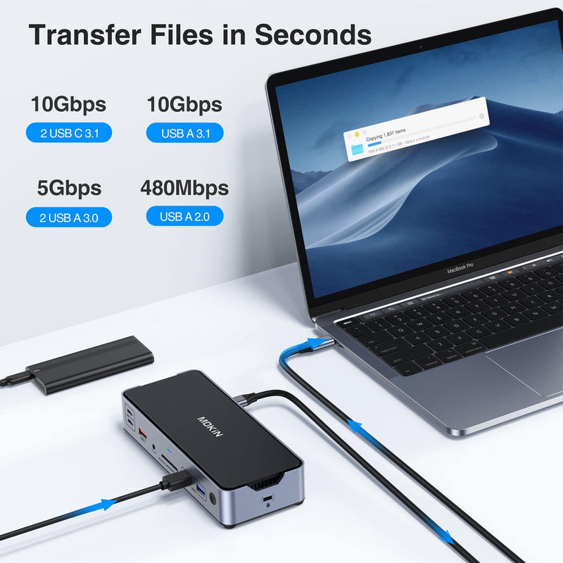 8K USB C Laptop Docking Station Dual Monitor,MOKiN Docking Station 3 Monitors with 2*DisplayPort,HDMI,15 in 1 USB C Dock 100W PD,6*USB Ports,Ethernet,SD&TF,for Dell/HP/MacBook (Include Power Adapter) with Power Adapter