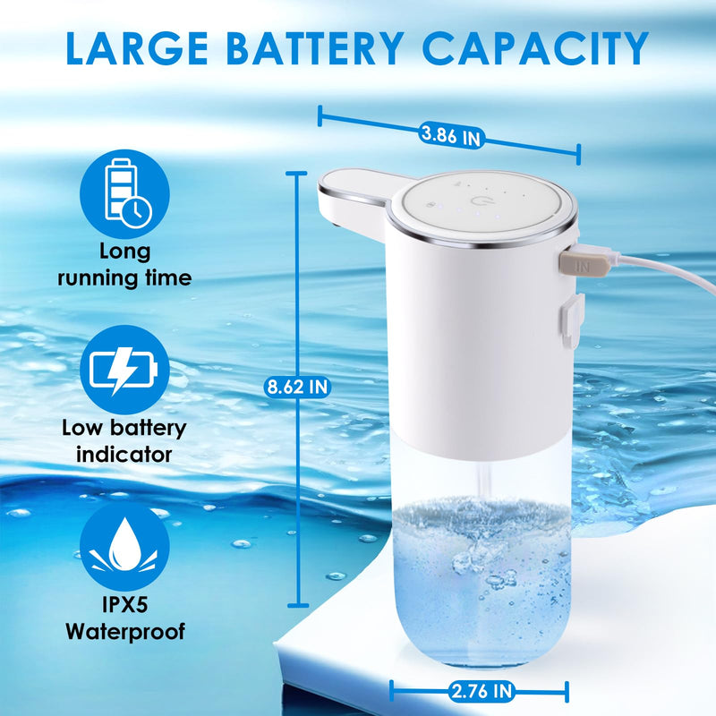 Automatic Foaming Soap Dispenser, Touchless Foam Hand Soap Dispenser for Bathroom, 4-Level Adjustable,13.5oz/400ml, Wall Mounted, Rechargeable White+transparent