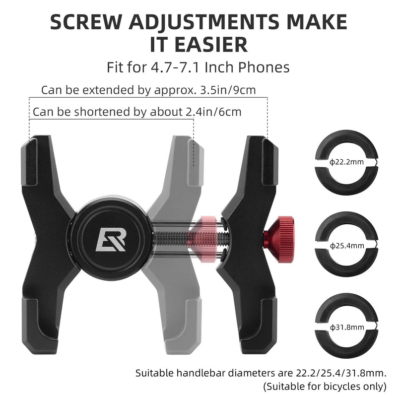 ROCKBROS Bike Phone Holder, Aluminum Bike Phone Mount Holder,Handlebar Mounted Cell Phone Holder for 4.7-7.1 Inch Phones Handlebar Mount