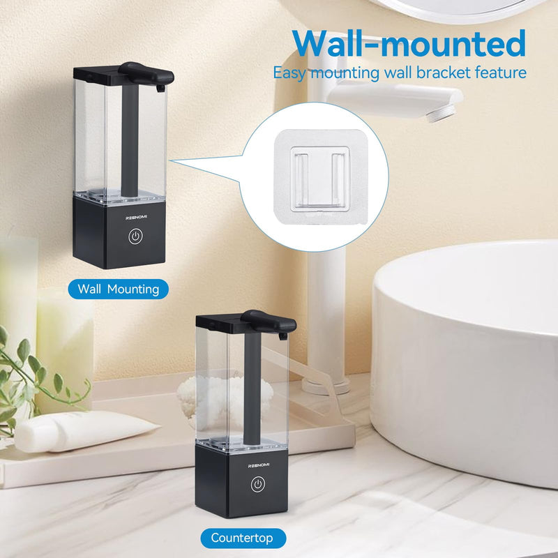 Automatic Soap Dispenser Touchless, Hand Soap Dispenser, 16.5oz/490mL Transparent Reservoir Wall Mount, Type-C Rechargeable, 3-Level Adjustable, Water-Resistant for Bathroom,Kitchen,Office, Black