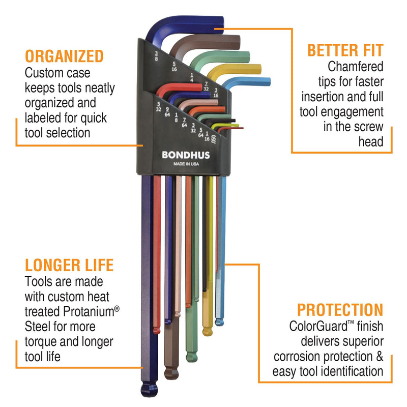 Bondhus 69600 Ball End Double Pack L-Wrench Set with ColorGuard, 13 Piece