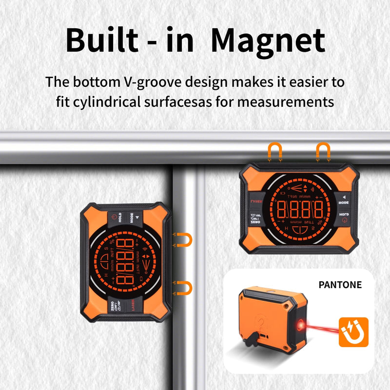 Digital Magnetic Angle Gauge with Laser, (Class 2, 1mW Power Output) 3-in-1 Mini Angle Finder, Rechargeable Digital Level with Backlit LED Display, Inclinometer Protractor for for Woodworking Orange