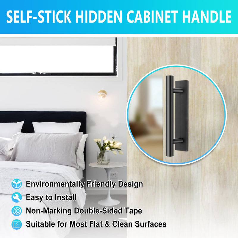 Self-Stick Push Pull Helper, 30 Pack Drawer Pulls ABS Plastic Adhesive Door Handles Peel and Stick Cabinet Handles for Kitchen Cabinet Sliding Door Furniture (Black)