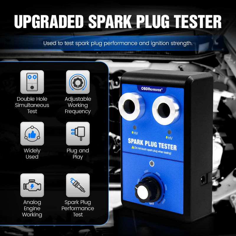 Spark Plug Tester, Dual Holes Automotive Engine Ignition Coil Tester 0 to 6000RPM Adjustable Working Frequency Car Motorcycle Spark Tester Tool for 12V Gasoline Vehicles Spark Plug Socket CC0163-DE2