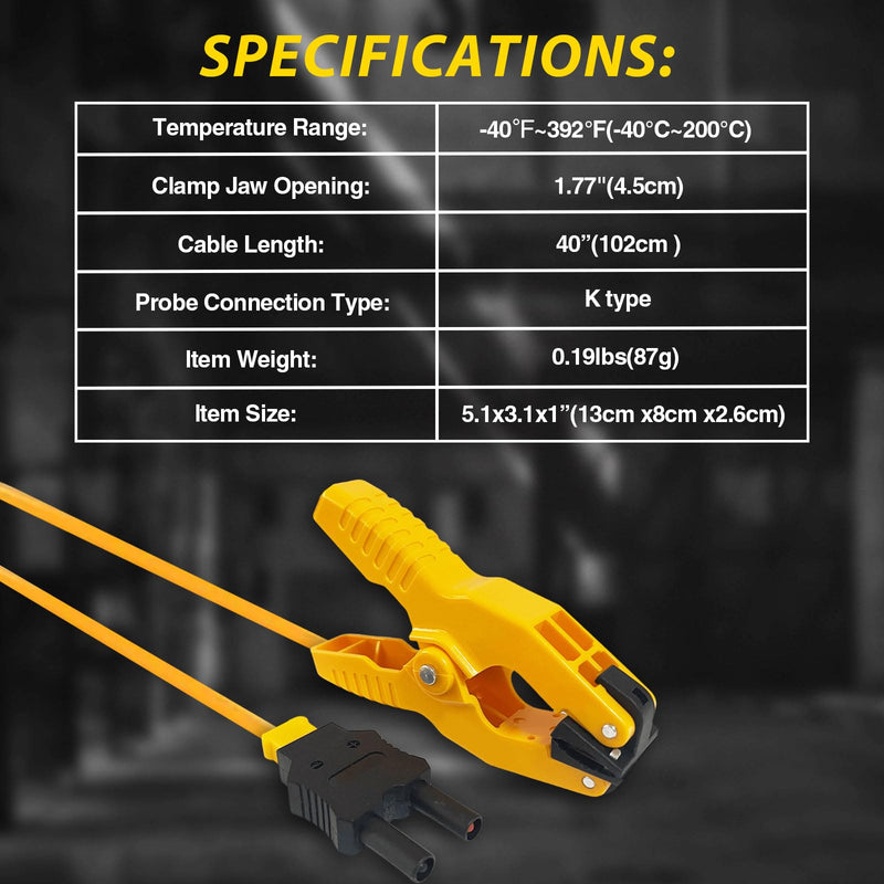 2 PCS HVAC Temperature Clamp with Banana Plug Adapter, K-Type Thermocouple Clamp Pipe Temp Clamp for HVAC/Multimeter, Temperature Sensor Probes Measures -40~392℉(-40~200℃) (BEIO 003 2PCS) BEIO 003 2PCS