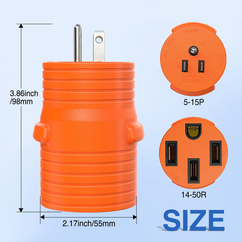 Nilight 15Amp to 50Amp RV Power Adapter 125 Volt Heavy Duty RV Plug 5-15P to 14-50R 15A Male to 50A Female Receptacle for RV/EV Camper Caravan Trailer Generator 15Amp Male to 50Amp Female