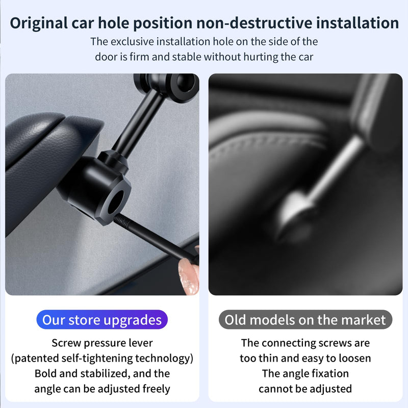 Magnetic Door Phone Mount for Tesla Model 3/Y 2021-2026, MagSafe Compatible Aluminum Alloy Phone Holder, 4D Adjustable, Strong Magnets, Factory Hole Install, No Drill, Includes Metal Ring