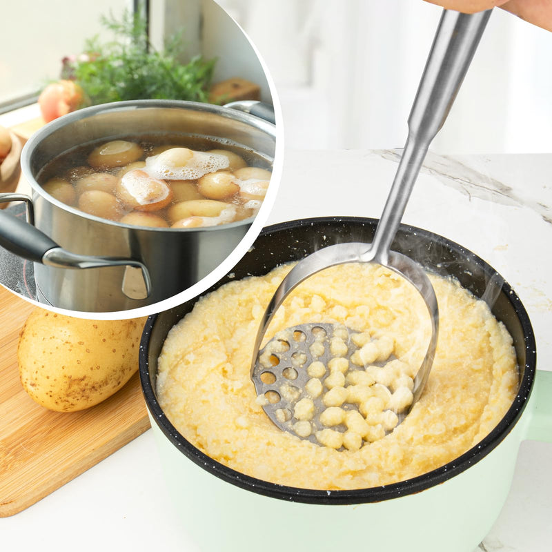 Long Potato Mashers with Peeler,The Long Handle Should Not Be Burned,Easy To Clean Potato Masher Stainless Steel,Size:L Silver-Set-L