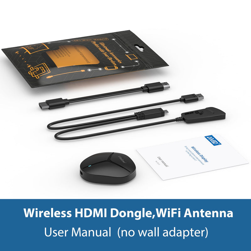 4K Wireless HDMI Display Adapter, WiFi Casting Media Video & Audio Dongle for i-Phone, i-Pad, Android, Mac, Windows Screen Mirror to TV/Projector/Monitor, Support AirPlay, Miracast, DLNA, Black 18cm
