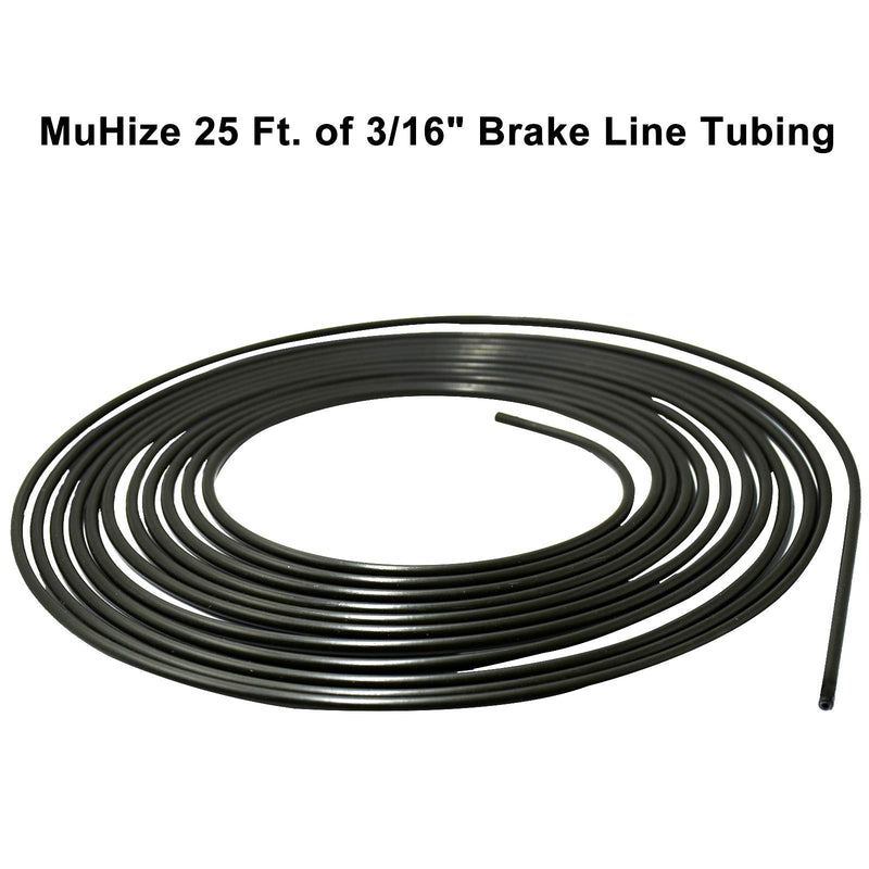 MuHize Brake Line Tubing Kit 3/16 inch 25 Feet with 16 Flare Fittings - Rust-Proof PVF Coated Steel Roll Flexible Tubing for Cars, Trucks, SUV - Compatible with Ford, GM, Honda, Toyota Vehicles Black