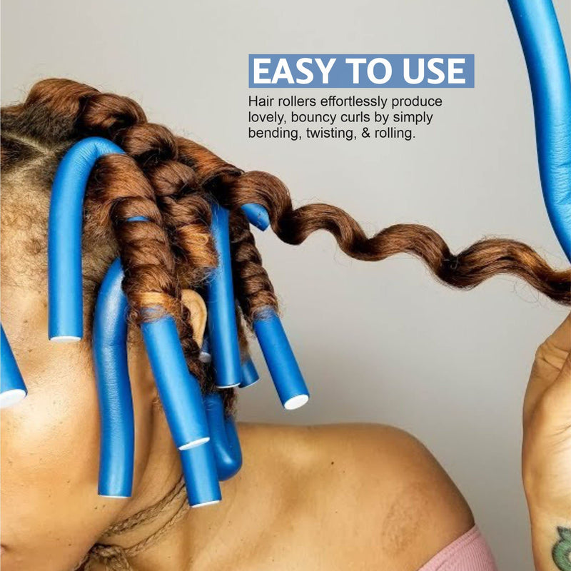 Curlers Hair Rollers Flexi Bendy Foam Roller Flexible Curling Rods Heatless Curlers Long Short Medium Hair No Heat For Sleeping Styling Hair Rollers Salon Diy 12 Pieces Blue 15 mm