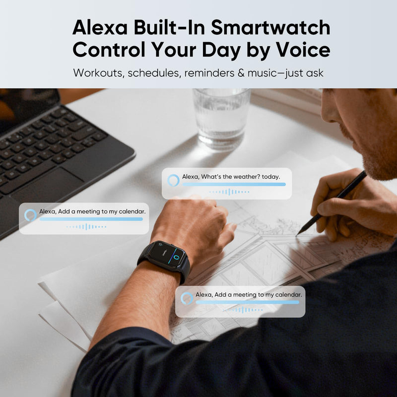 Tensky Smart Watch for Men & Women, 46mm HD Big Screen Fitness Tracker | iPhone/Android/Samsung, Answer & Make Call, Alexa Built-in, 101+ Sport Modes, Sleep/Heart Rate/SpO2 Monitor, 7-10 Day Battery Black 1.85