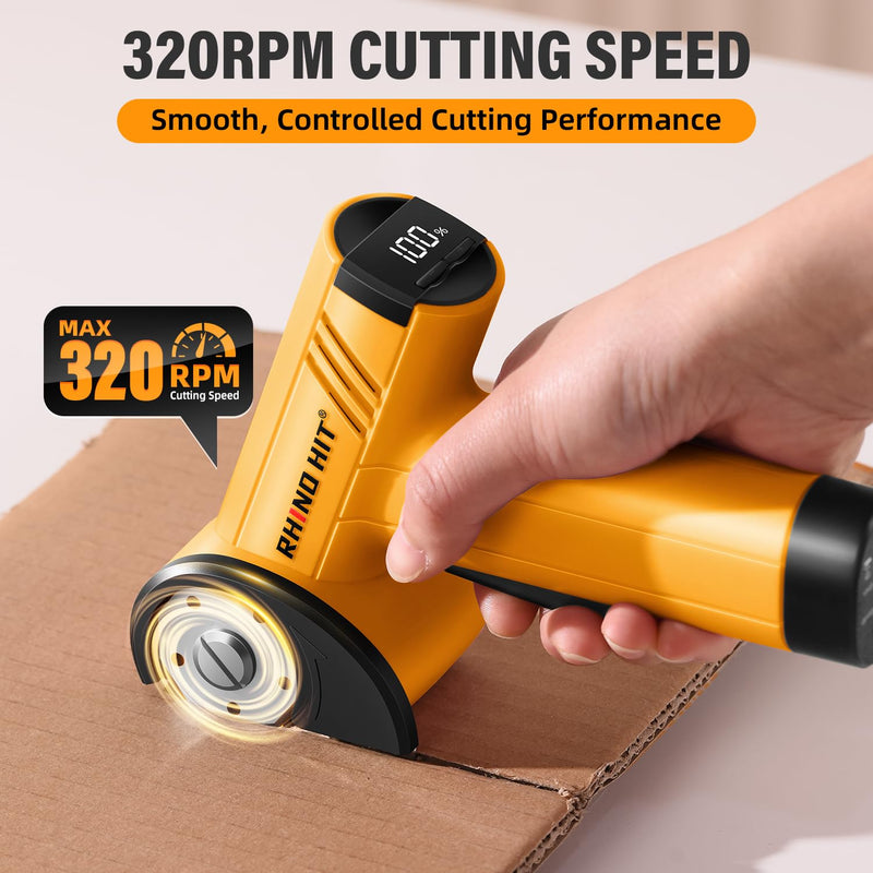 Cordless Electric Scissors, Rechargeable Rotary Cardboard Cutter with LED Light & Safety Lock, 4-Speed Adjustable, 3 Blades for Fabric, Carpet, Leather & Carton, with Storage Case(yellow) Yellow