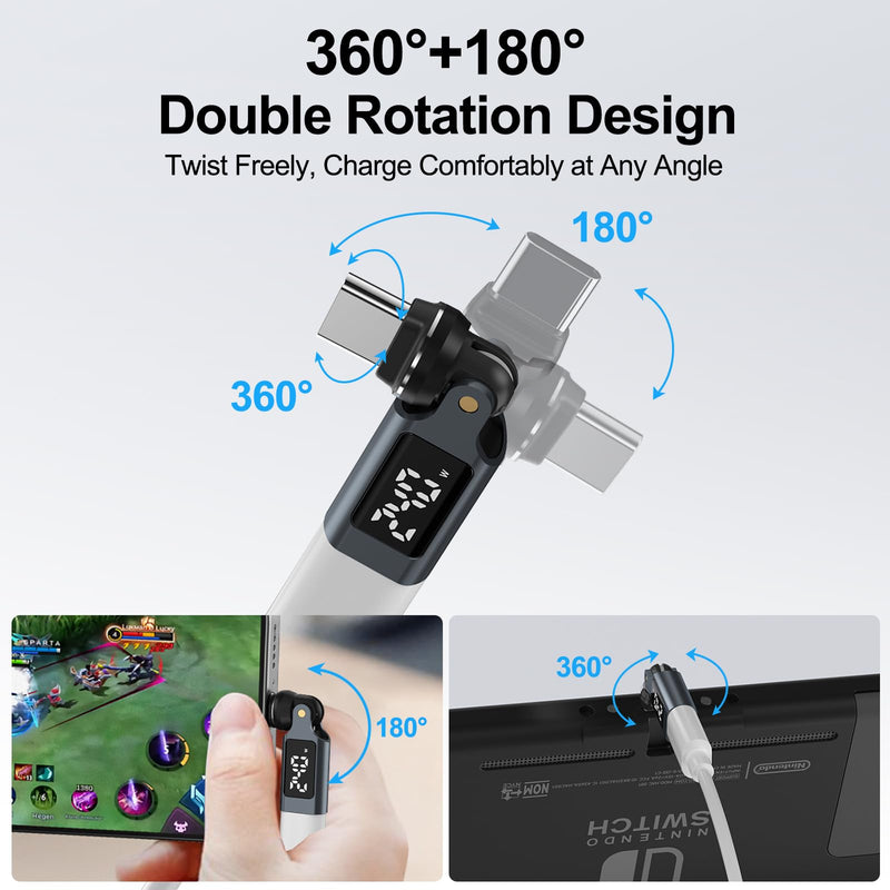 Magnetic USB-C Adapter 240W, LED Power Display, 9-Pin Connector | 360° Rotation & 180° Foldable Design, 90° Right Angle Magnetic Adapter for MacBook, iPhone 15/16/17, Samsung, Laptop & Tablet