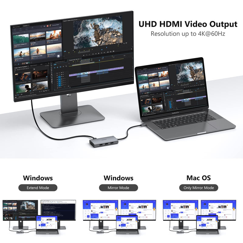 USB C Docking Station Dual Monitor Computer Multiple Monitor Hub Adapter | Laptop Docking Station to Dual 4K HDMI,DisplayPort,VGA, 00W PD,3 USB for HP Dell Lenovo Thinkpad Surface Windows Laptops Grey 8-IN-1