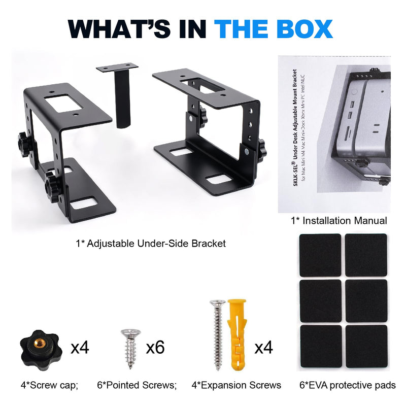 Adjustable Under Desk Mini PC Mount Bracket – 5-Level Height(1.4" to 3.3") for Mac mini M4/Small PCs,Game Console, Media Players, Audio Interface Fit for Any Other 1.4" to 3.3" Thick Devices