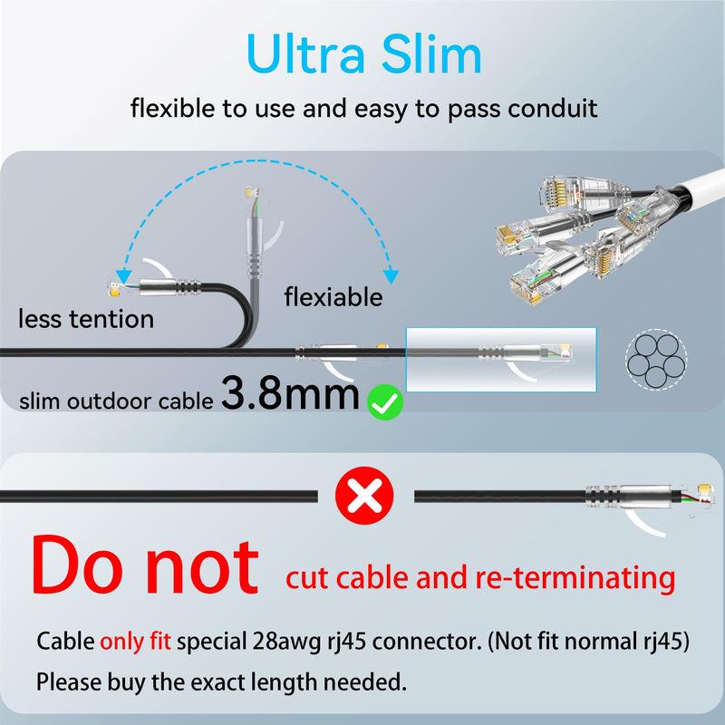Cat6a Ethernet Cable Slim 200ft Outdoor&Indoor, 28AWG Pure Copper Cat6 Internet Cable for Waterproof & Direct Burial, Flexible Cat6 Ethernet Cable 10G 550MHZ, Cat 6 Network cable for Indoor Black