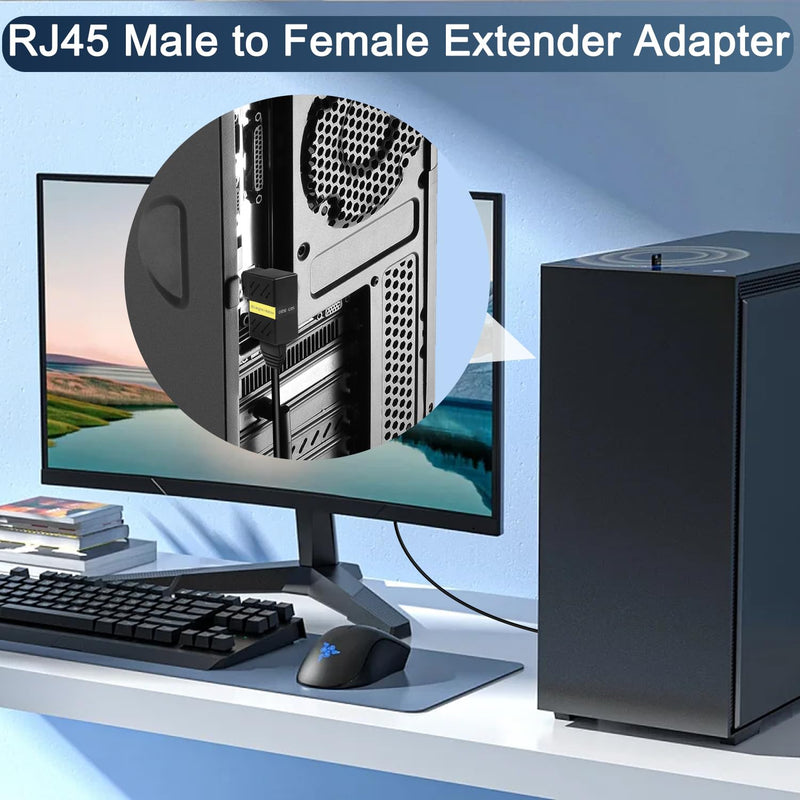 2 Pcs 360 Degree Ethernet Adapter，Gigabit 90 Degree Angle Network LAN Cat5 Cat6 Extension Adapter，1000Mbps RJ45 8P8C Male to Female Connector for Computers, Laptops, Routers