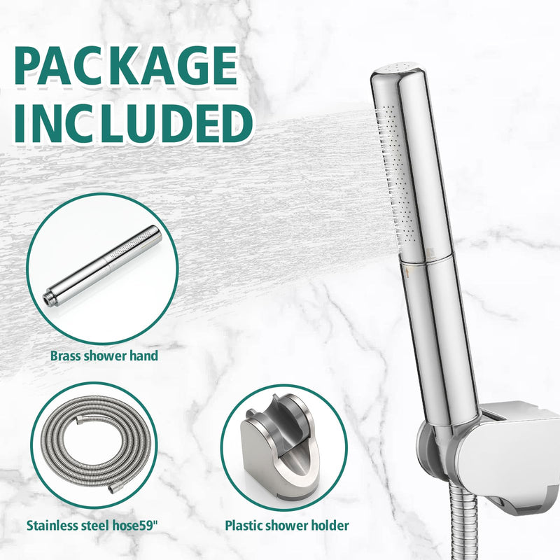 Homipro Chrome Brass 2 In 1 Function High Flow Handheld Shower Head Set High Pressure 7 Inch Chrome Finish Shower Head Sprayer Hand Shower Wand with 59 Inch Hose, Bracket Polished Chrome