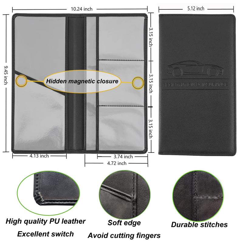 Premium Car Registration and Insurance Holder,Black Registration Insurance Card Holder,Glove Box Organizer Makes Your Documents In Order.