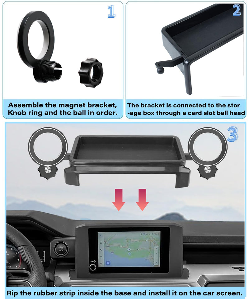 Car Phone Holder for Toyota Tacoma 2024-2026/4Runner 2025-2026 Accessories | 8" Screen Clip MagSafe Strong Magnetic Cell Phone Mount,Dual Slots Holders for Driver& Passenger,with Dashboard Storage Tray for 2024-2026 Tacoma/2025-2026 4Runner(8" Screen)