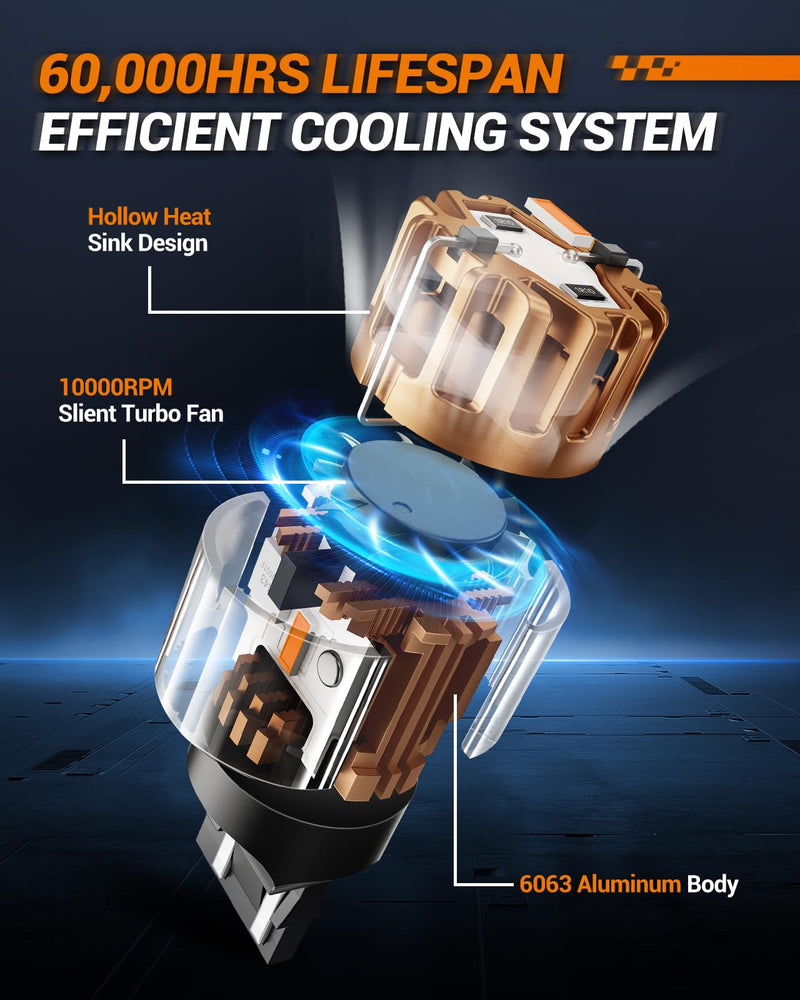 SEALIGHT 7443 7440 LED Bulb Amber, 2025 Canbus 7444na Front/Rear Turn Signal Bulb with Built In Resistor Anti Hyper Flash 7440a W21W 7441 WY21W T20, 1860-SMD Chips, CK & Standard Socket (Pack of 2)