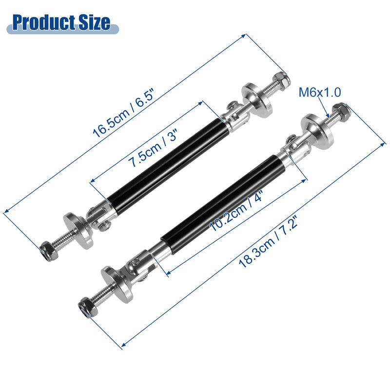 ACROPIX Universal 3"-4" Adjustable Aluminum Alloy 75 mm Front Bumper Lip Splitter Diffuser Strut Rod Tie Bars Splitter Support Rods Black - Pack of 2