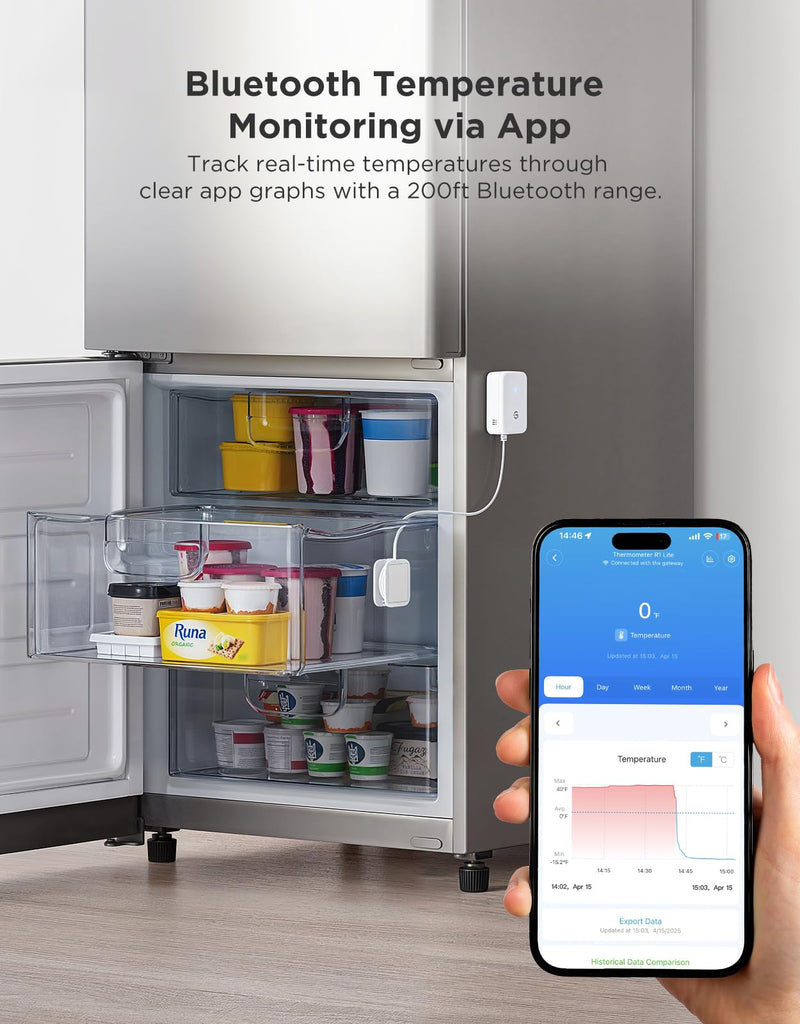 GoveeLife Refrigerator Freezer Thermometer 2 Pack, Bluetooth Temperature Sensor with Alarm, Smart APP Alerts for Fridge/Freezer/Tub(WiFi Gateway Not Included) 2 Sensor