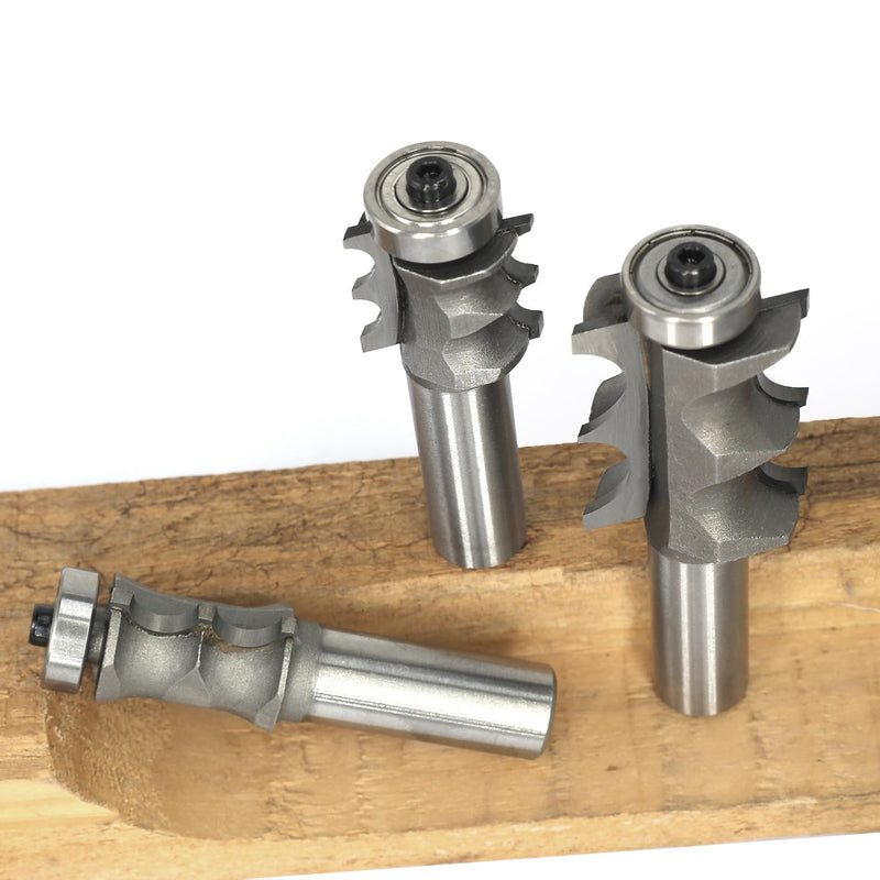 3Pcs Double Beading Router Bits 1/2" Shank,Cutting Height 3/4",7/8",1-3/8" Pair Beads,Dual Bead Columns for Furniture Molding,Perfect Edge Mould Cutter for Shelf with Ball Bearing Guided 3pcs-1/2"S