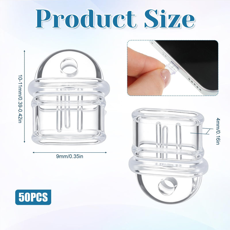 50 Pcs Dust Plug Charm Type C, Hanging Hole Clear USB C Dust Plug | Anti-Dust Lightweight Protector, Charging Port Cover, Compatible with Phones, Laptops, Tablets, Earphones