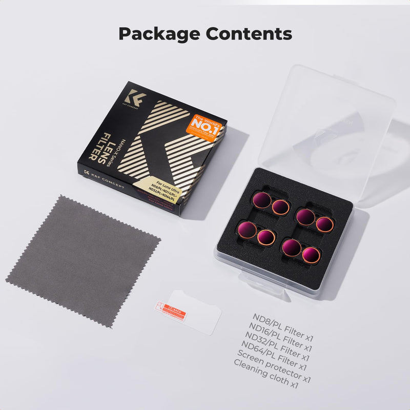 K&F CONCEPT 6-Pack Filter Kit Compatible with Insta360 Luna Ultra | UV+CPL+ND16/PL+ND32/PL+ND64/PL+ND256/PL Filter with Magnetic Mount, Optical Glass, Ultra-Slim, Stowable for Vlog, FI061