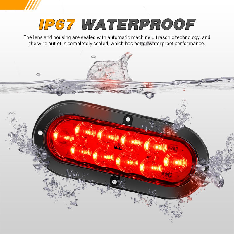 GOOACC 6Inch Oval Tail Light 2PCS Red 10LED Brake Stop Turn Signals Lights Surface Mount IP67 Waterproof for Trailer Truck RV Tractor Lorry Camper Van Red 2Pcs Screws