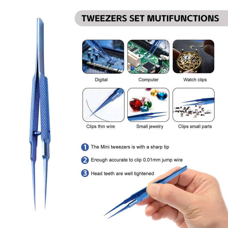 4.25'' Small Titanium Tweezers Sharp Fine Tip Tweezers Non-magnetic Micro Precision Tweezers for Soldering Electronics Work Jewelry Making