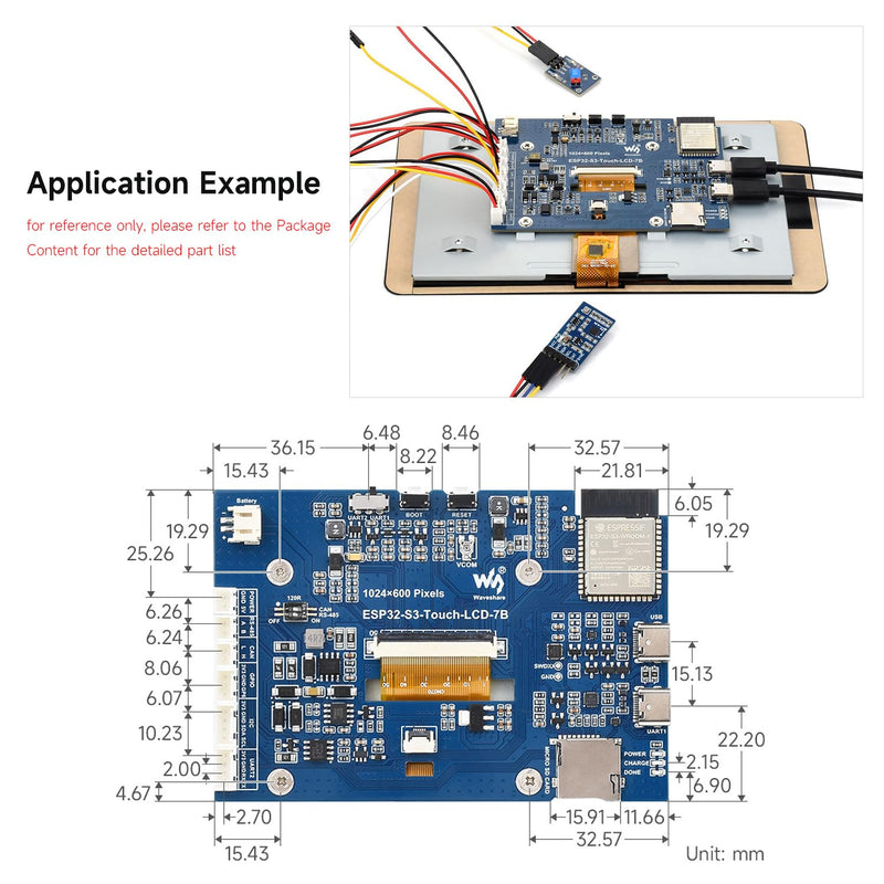 Waveshare ESP32-S3 7inch LCD Development Board, ESP32 with Display, 1024×600, 32-bit LX7 Dual-core Processor, 240MHz Frequency, Supports WiFi & Bluetooth, with Onboard Antenna, No Touch Function
