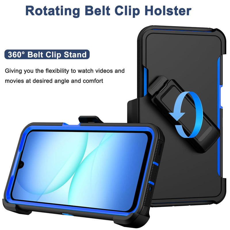 for Samsung Galaxy A17 5G Case with Belt Clip Holster,2X Screen Protector,Heavy Duty Military Grade Full Body Shockproof Dust-Proof Rugged Protective Cover for Samsung Galaxy A17 (Blue) Blue